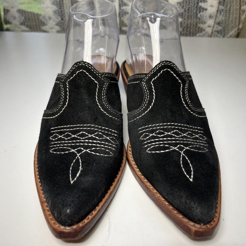 PATRICIA NASH Suede Western Slide Mule‎ Shoes Womens Black 6.5 Cowgirl Festival